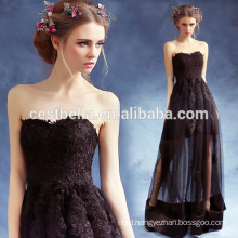 Ladies Sexy Elegant Ruffle Short Front Long Back Black Prom Party Dresses